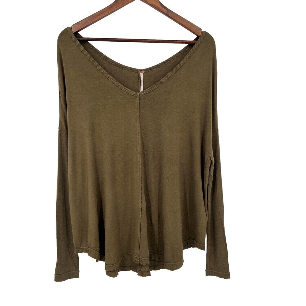 Free People Moonshine Tunic Top Womens XS V-neck Long-sleeve Viscose Green